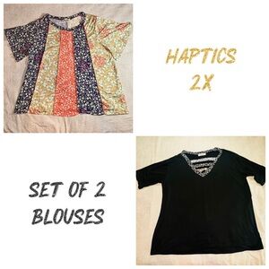 Haptics 2X Top Bundle | Floral Colorblock Tee + Black Leopard Neckline Top